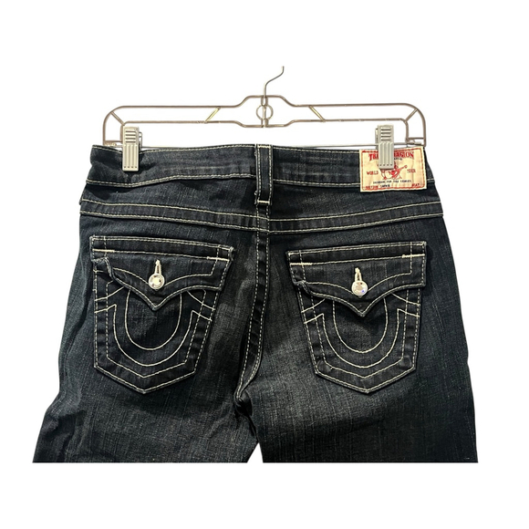 True Religion Cuffed Bermuda Denim Jean Shorts Size 27 Embroidered Studded Jewel - Picture 5 of 5